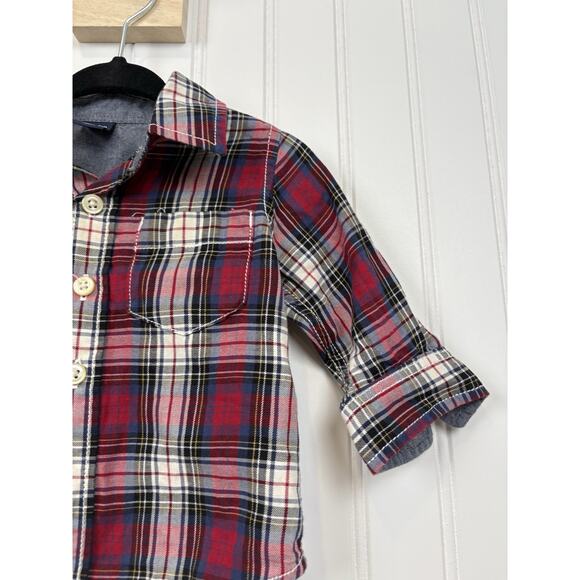 Gap Baby Button Down 3-6M Plaid Multicolor Long Sleeve Shirt with Pockets #152 - Picture 5 of 14